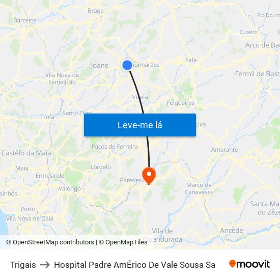 Trigais to Hospital Padre AmÉrico De Vale Sousa Sa map