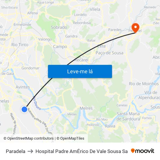 Paradela to Hospital Padre AmÉrico De Vale Sousa Sa map