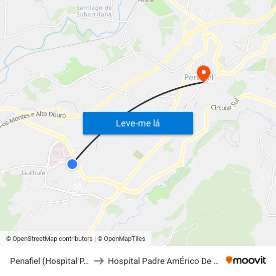 Penafiel (Hospital P. Américo) to Hospital Padre AmÉrico De Vale Sousa Sa map