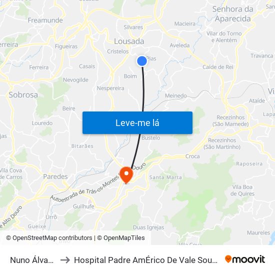 Vila Nova to Hospital Padre AmÉrico De Vale Sousa Sa map