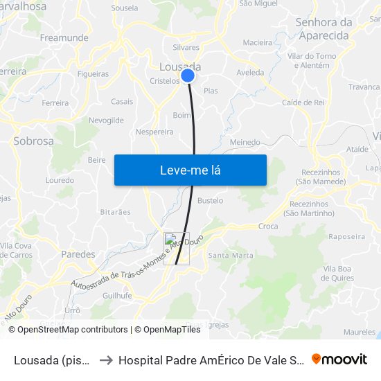 Lousada (piscina) to Hospital Padre AmÉrico De Vale Sousa Sa map