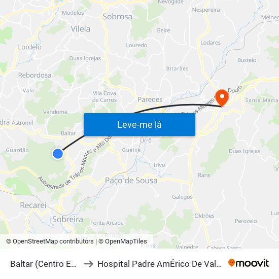 Baltar (Centro Escolar) to Hospital Padre AmÉrico De Vale Sousa Sa map