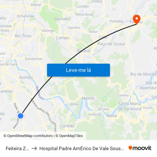 Feiteira Z. I. to Hospital Padre AmÉrico De Vale Sousa Sa map