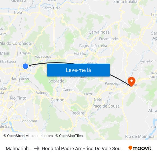 Malmarinhas to Hospital Padre AmÉrico De Vale Sousa Sa map