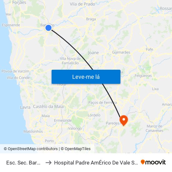 Esc. Sec. Barcelos to Hospital Padre AmÉrico De Vale Sousa Sa map