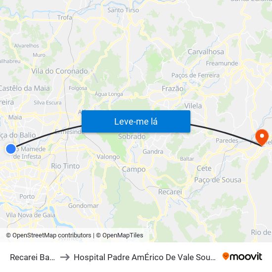 Recarei Baixo to Hospital Padre AmÉrico De Vale Sousa Sa map