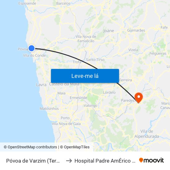 Póvoa de Varzim (Terminal Rodoviário) to Hospital Padre AmÉrico De Vale Sousa Sa map