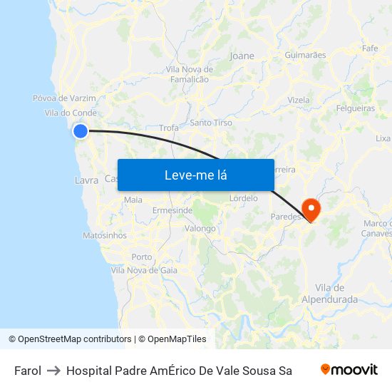Farol to Hospital Padre AmÉrico De Vale Sousa Sa map