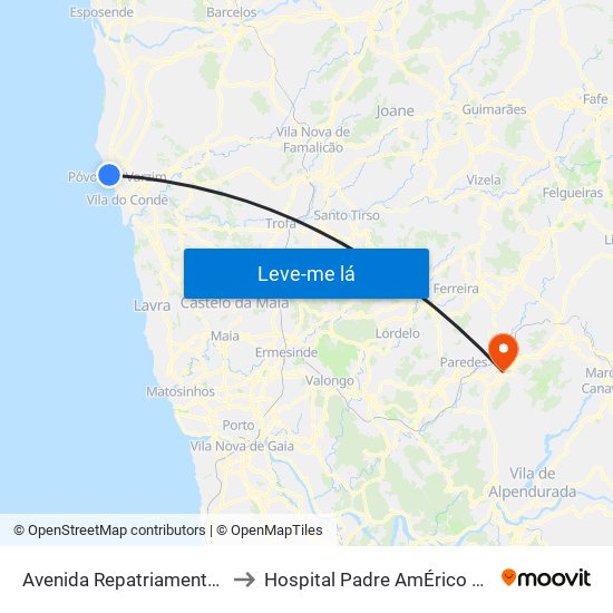 Avenida Repatriamento dos Poveiros to Hospital Padre AmÉrico De Vale Sousa Sa map