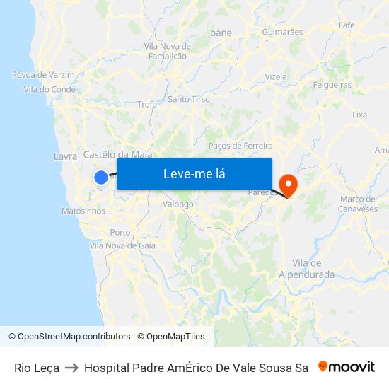 Rio Leça to Hospital Padre AmÉrico De Vale Sousa Sa map