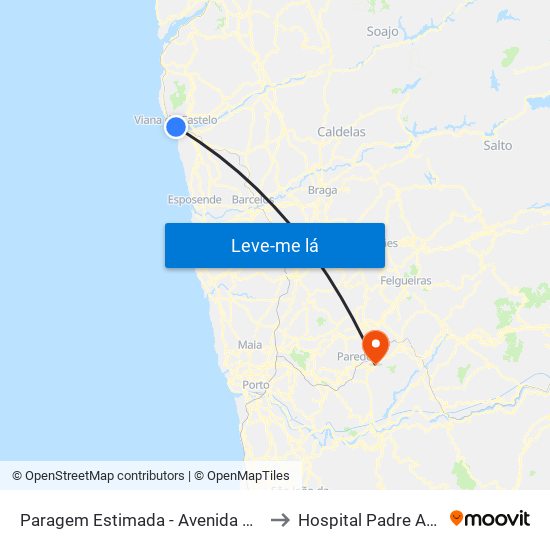 Paragem Estimada - Avenida dos Combatentes da Grande Guerra, 200 to Hospital Padre AmÉrico De Vale Sousa Sa map