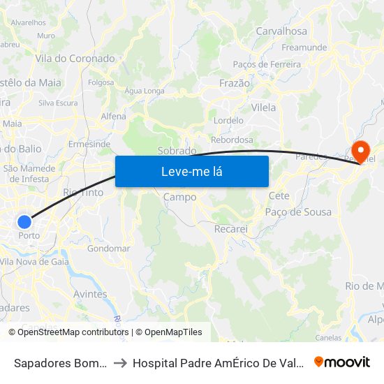 Sapadores Bombeiros to Hospital Padre AmÉrico De Vale Sousa Sa map