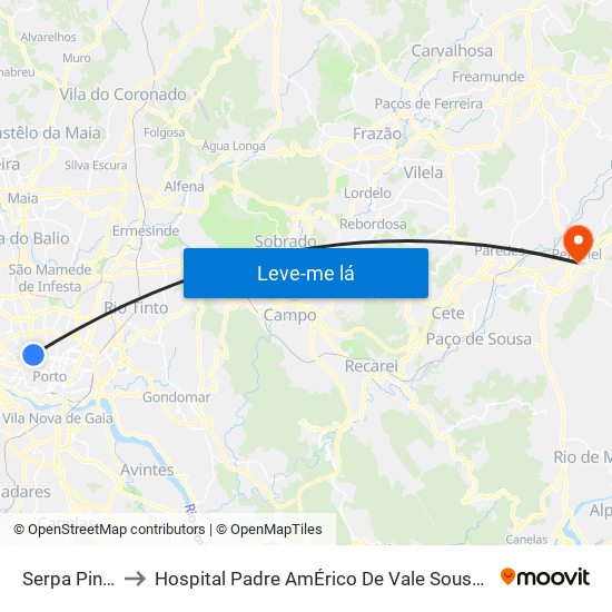 Serpa Pinto to Hospital Padre AmÉrico De Vale Sousa Sa map