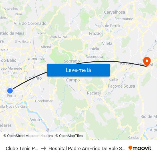 Clube Ténis Porto to Hospital Padre AmÉrico De Vale Sousa Sa map