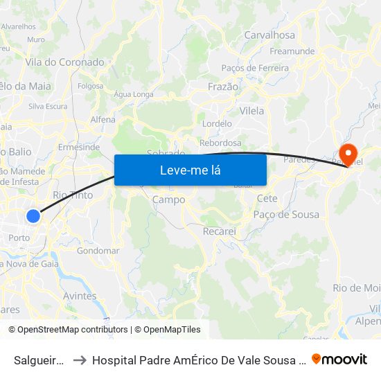 Salgueiros to Hospital Padre AmÉrico De Vale Sousa Sa map