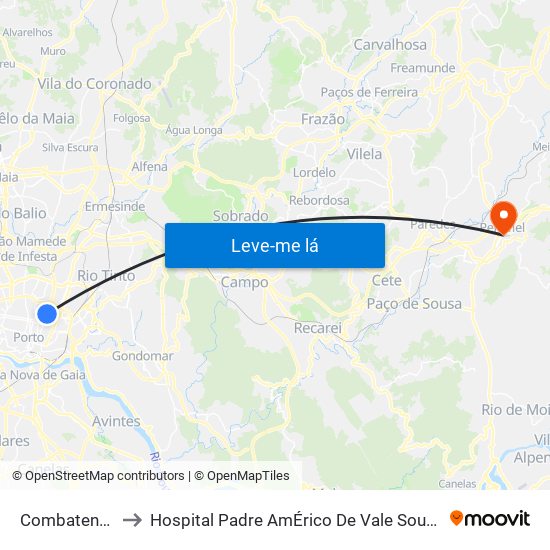 Combatentes to Hospital Padre AmÉrico De Vale Sousa Sa map