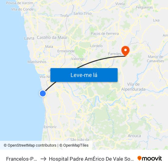 Francelos-Praia to Hospital Padre AmÉrico De Vale Sousa Sa map