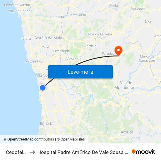Cedofeita to Hospital Padre AmÉrico De Vale Sousa Sa map