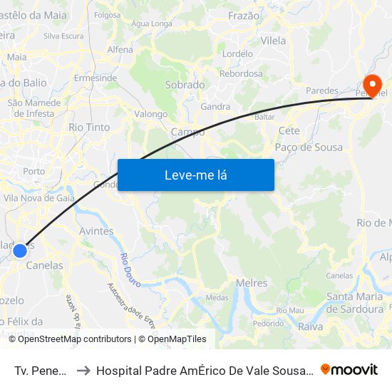 Tv. Penedo to Hospital Padre AmÉrico De Vale Sousa Sa map