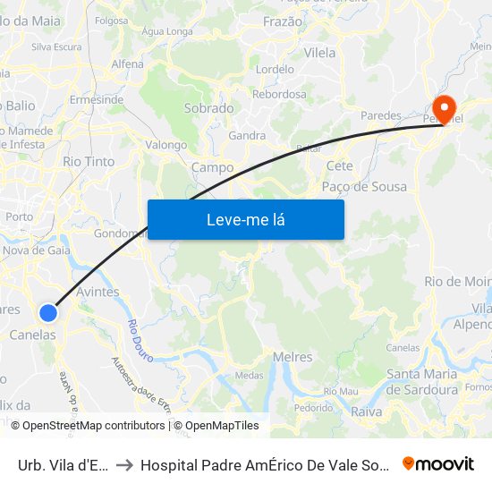 Urb. Vila D'Este to Hospital Padre AmÉrico De Vale Sousa Sa map