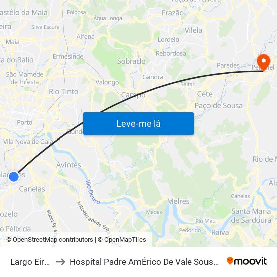 Largo Eirós to Hospital Padre AmÉrico De Vale Sousa Sa map