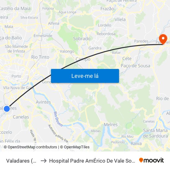Valadares (Est) to Hospital Padre AmÉrico De Vale Sousa Sa map