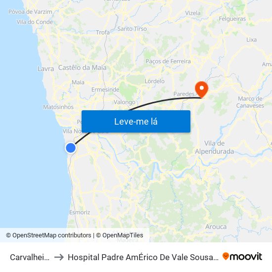 Carvalheiro to Hospital Padre AmÉrico De Vale Sousa Sa map