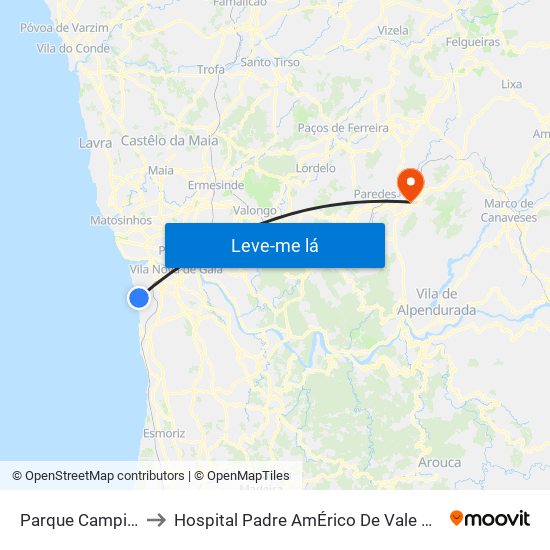 Parque Campismo to Hospital Padre AmÉrico De Vale Sousa Sa map