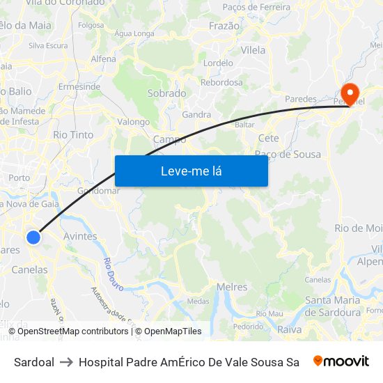 Sardoal to Hospital Padre AmÉrico De Vale Sousa Sa map