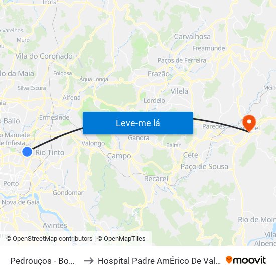 Pedrouços - Bombeiros to Hospital Padre AmÉrico De Vale Sousa Sa map
