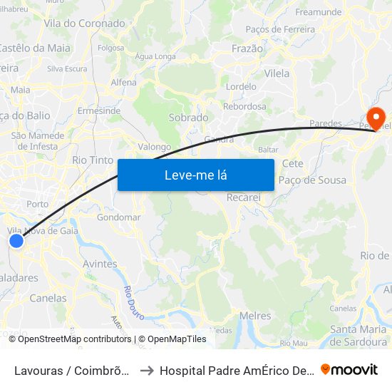 Lavouras / Coimbrões (Rotunda) to Hospital Padre AmÉrico De Vale Sousa Sa map