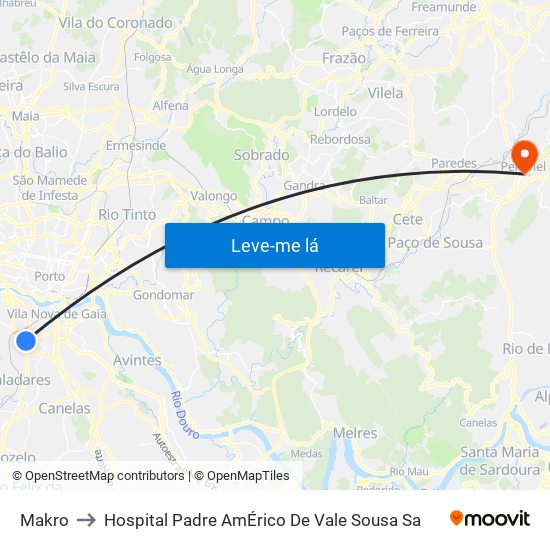 Makro to Hospital Padre AmÉrico De Vale Sousa Sa map
