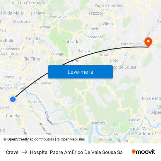 Cravel to Hospital Padre AmÉrico De Vale Sousa Sa map