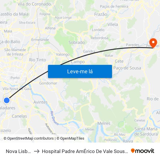 Nova Lisboa to Hospital Padre AmÉrico De Vale Sousa Sa map