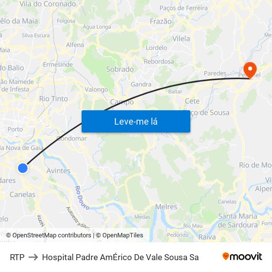 RTP to Hospital Padre AmÉrico De Vale Sousa Sa map