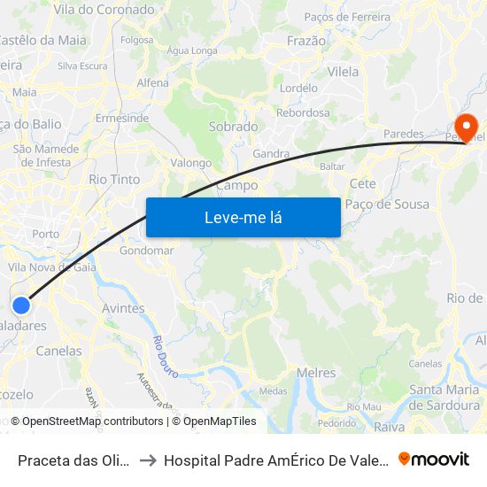 Praceta das Oliveiras to Hospital Padre AmÉrico De Vale Sousa Sa map