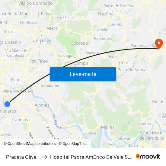 Praceta Oliveiras to Hospital Padre AmÉrico De Vale Sousa Sa map