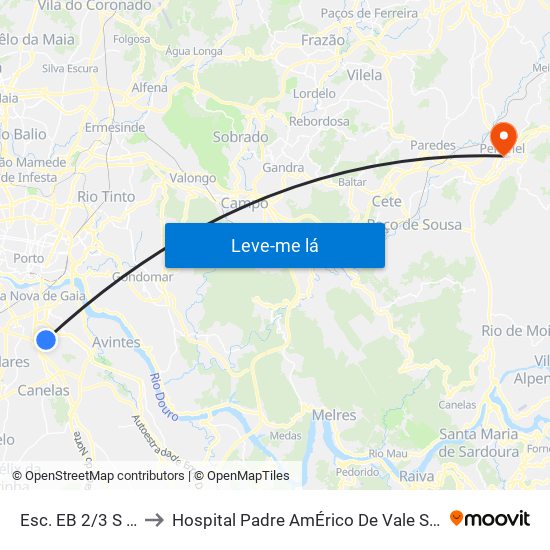 Esc. EB 2/3 S Reis to Hospital Padre AmÉrico De Vale Sousa Sa map