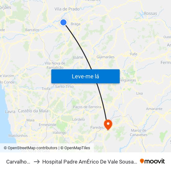 Carvalhos I to Hospital Padre AmÉrico De Vale Sousa Sa map