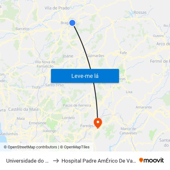 Universidade do Minho II to Hospital Padre AmÉrico De Vale Sousa Sa map
