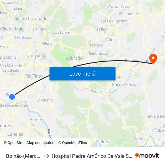 Bolhão (Mercado) to Hospital Padre AmÉrico De Vale Sousa Sa map