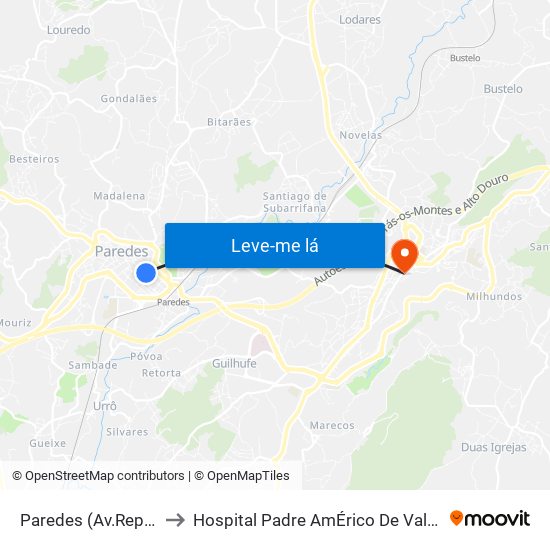 Paredes (Av.República) to Hospital Padre AmÉrico De Vale Sousa Sa map