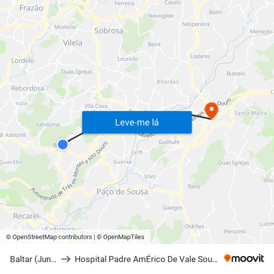 Baltar (Junta) to Hospital Padre AmÉrico De Vale Sousa Sa map