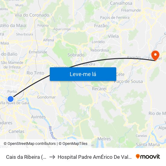 Cais da Ribeira (Porto) to Hospital Padre AmÉrico De Vale Sousa Sa map