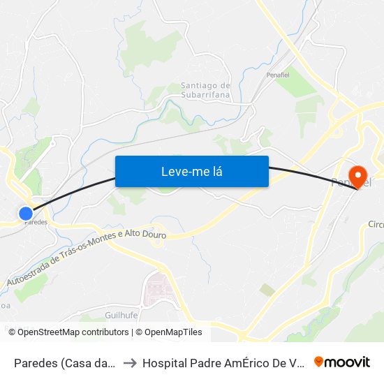 Paredes (Casa da Cultura) to Hospital Padre AmÉrico De Vale Sousa Sa map