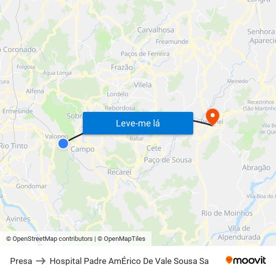 Presa to Hospital Padre AmÉrico De Vale Sousa Sa map