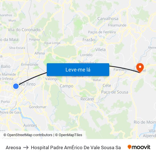 Areosa to Hospital Padre AmÉrico De Vale Sousa Sa map