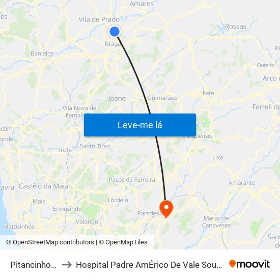 Pitancinhos Ii to Hospital Padre AmÉrico De Vale Sousa Sa map