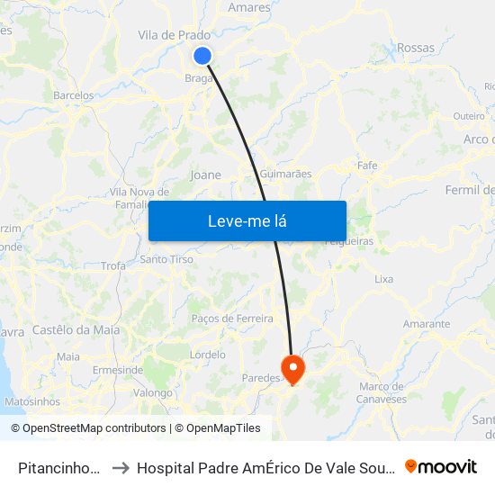 Pitancinhos Iii to Hospital Padre AmÉrico De Vale Sousa Sa map