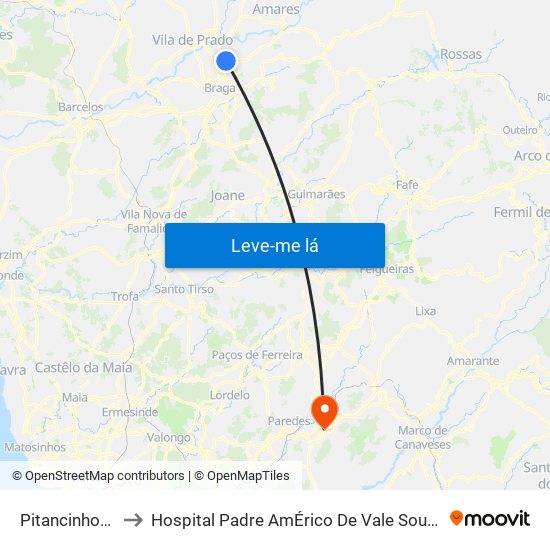 Pitancinhos V to Hospital Padre AmÉrico De Vale Sousa Sa map